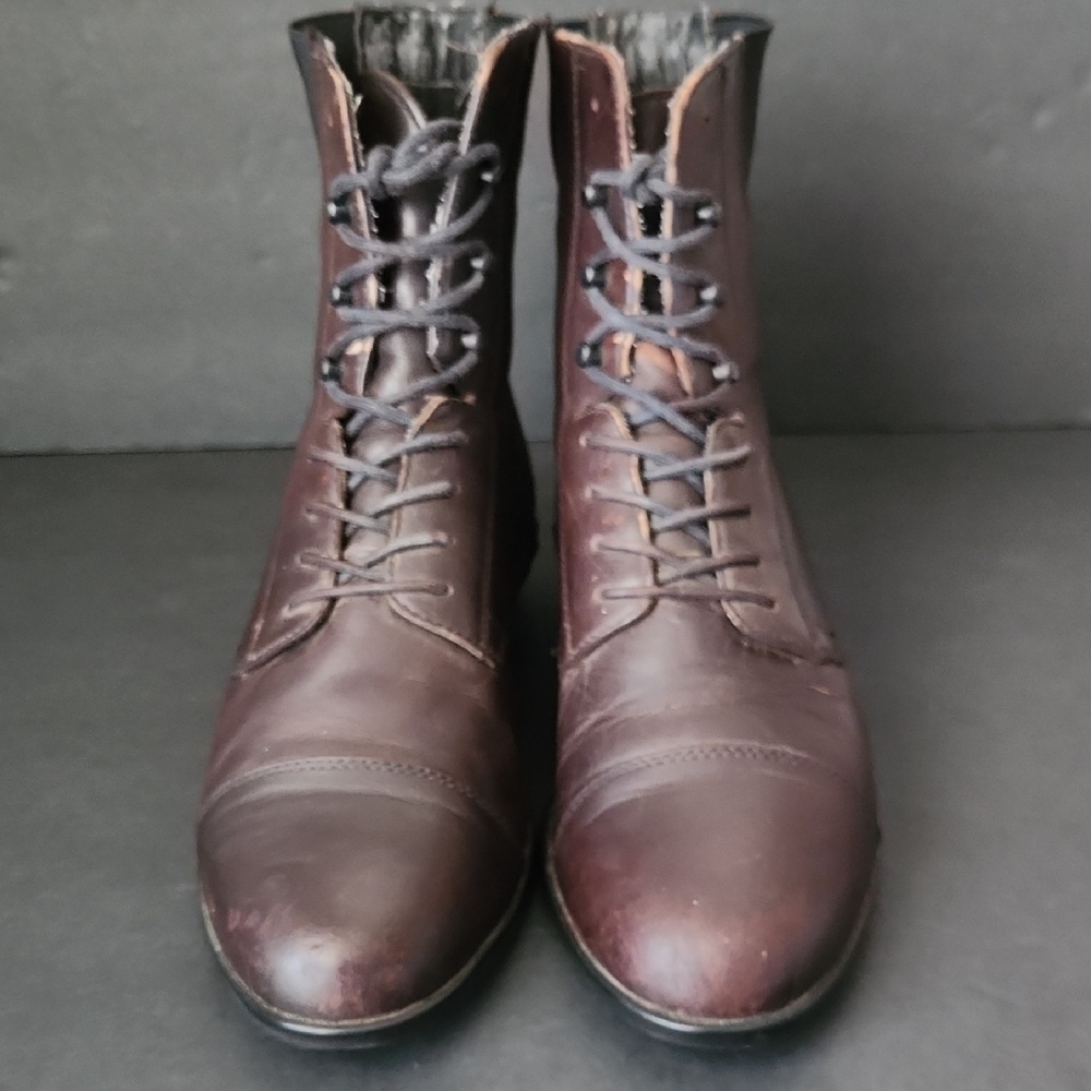 Ariat Chocolate Brown Leather Lace-Up Heeled Boots - Picture 3 of 9